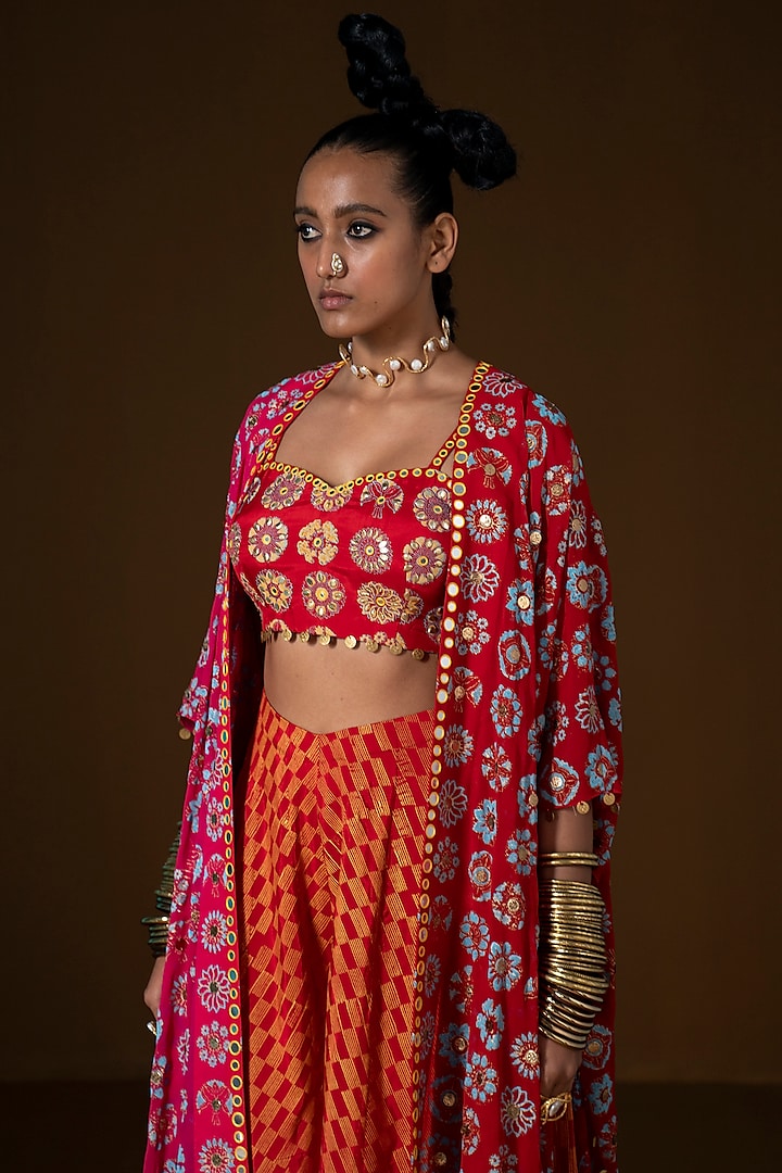 Red Summer Silk Printed Wedding Sharara Set by POOJA RAJGARHIA GUPTA at Pernia's Pop Up Shop