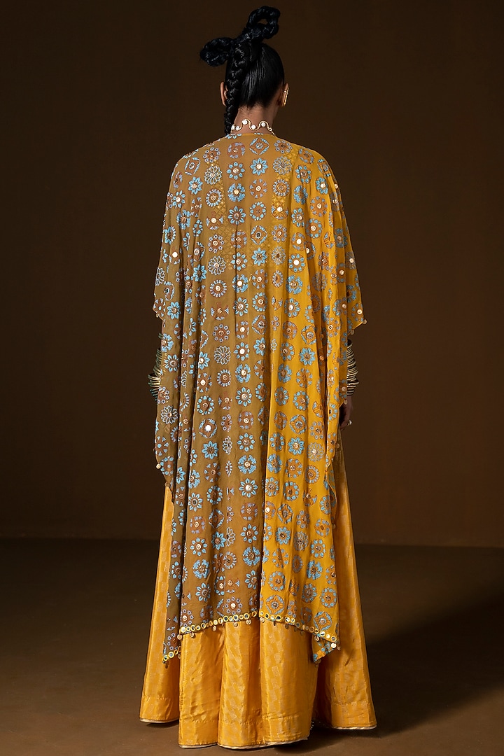 Olive & Mustard Ombre Summer Silk Printed Wedding Sharara Set by POOJA RAJGARHIA GUPTA at Pernia's Pop Up Shop