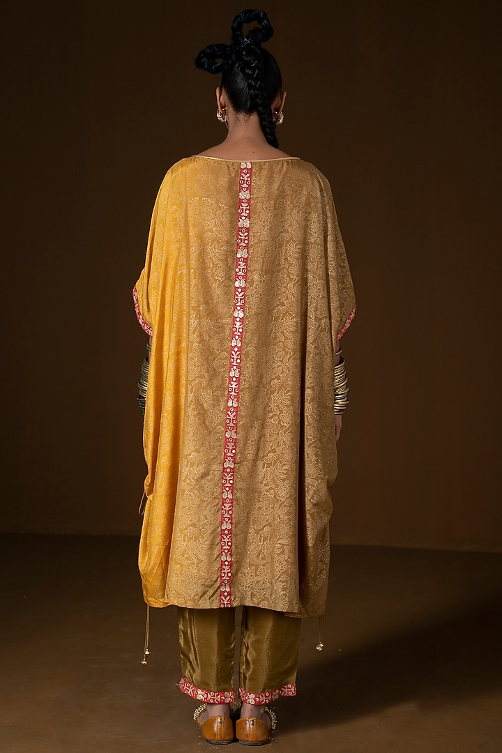 Mustard & Olive Ombre Embroidered Kaftan Set by POOJA RAJGARHIA GUPTA at Pernia's Pop Up Shop