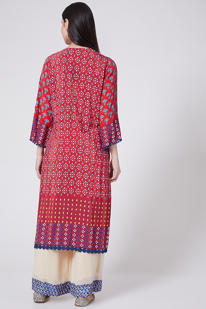 Red Hand Embroidered Straight Kurta by POOJA RAJGARHIA GUPTA at Pernia's Pop Up Shop