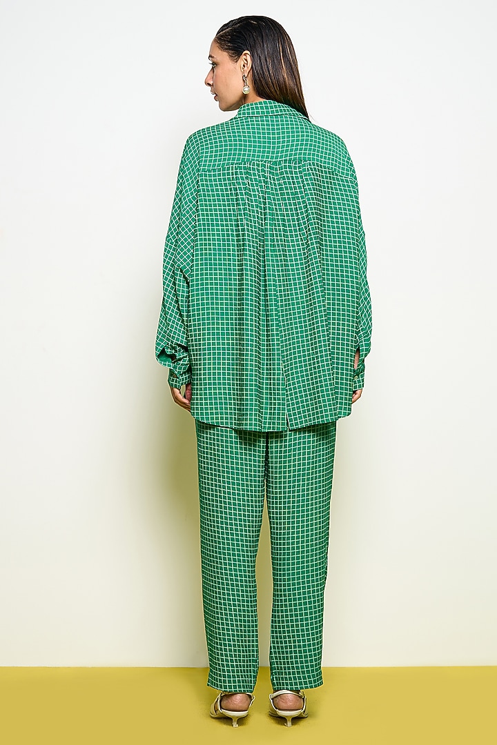 Green Double Georgette Hand Embroidered Kimono Shirt by POOJA RAJGARHIA GUPTA at Pernia's Pop Up Shop