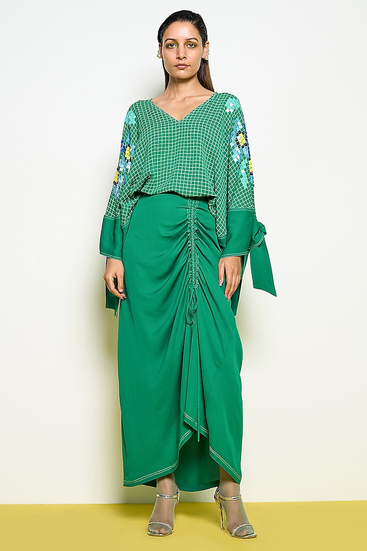 Green Double Georgette Hand Embroidered Shirt by POOJA RAJGARHIA GUPTA