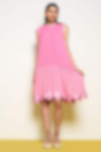Pink Double Georgette & Crepe Hand Embroidered Dress by POOJA RAJGARHIA GUPTA