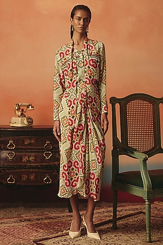 Multi-Colored Pure Crepe Digital Printed Shirt by POOJA RAJGARHIA GUPTA