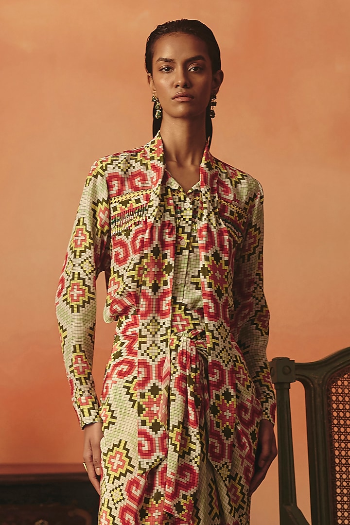 Multi-Colored Pure Crepe Digital Printed Shirt by POOJA RAJGARHIA GUPTA at Pernia's Pop Up Shop