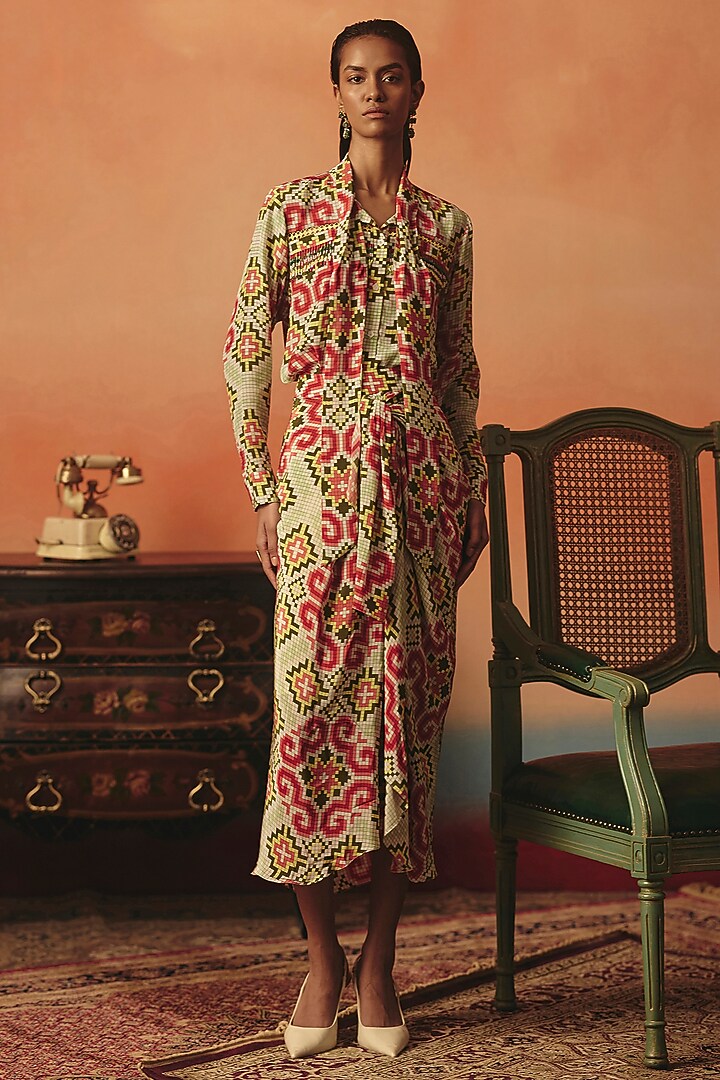 Multi-Colored Pure Crepe Digital Printed Draped Dhoti Skirt by POOJA RAJGARHIA GUPTA at Pernia's Pop Up Shop