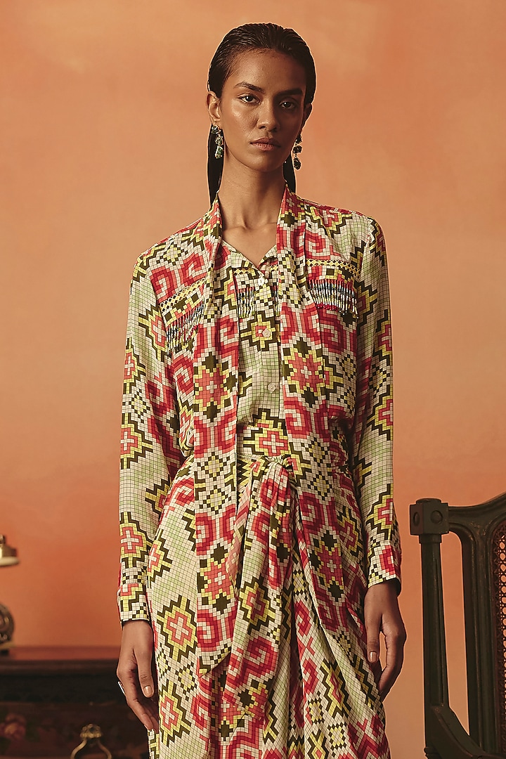 Multi-Colored Pure Crepe Digital Printed Draped Dhoti Skirt by POOJA RAJGARHIA GUPTA at Pernia's Pop Up Shop