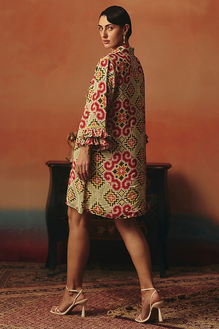Off-White Pure Crepe Digital Printed Frilled Summer Dress by POOJA RAJGARHIA GUPTA at Pernia's Pop Up Shop