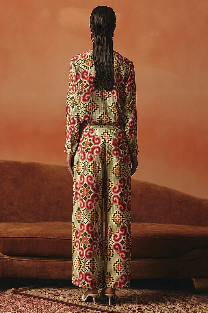 Multi-Colored Pure Crepe Ikat Pants by POOJA RAJGARHIA GUPTA at Pernia's Pop Up Shop
