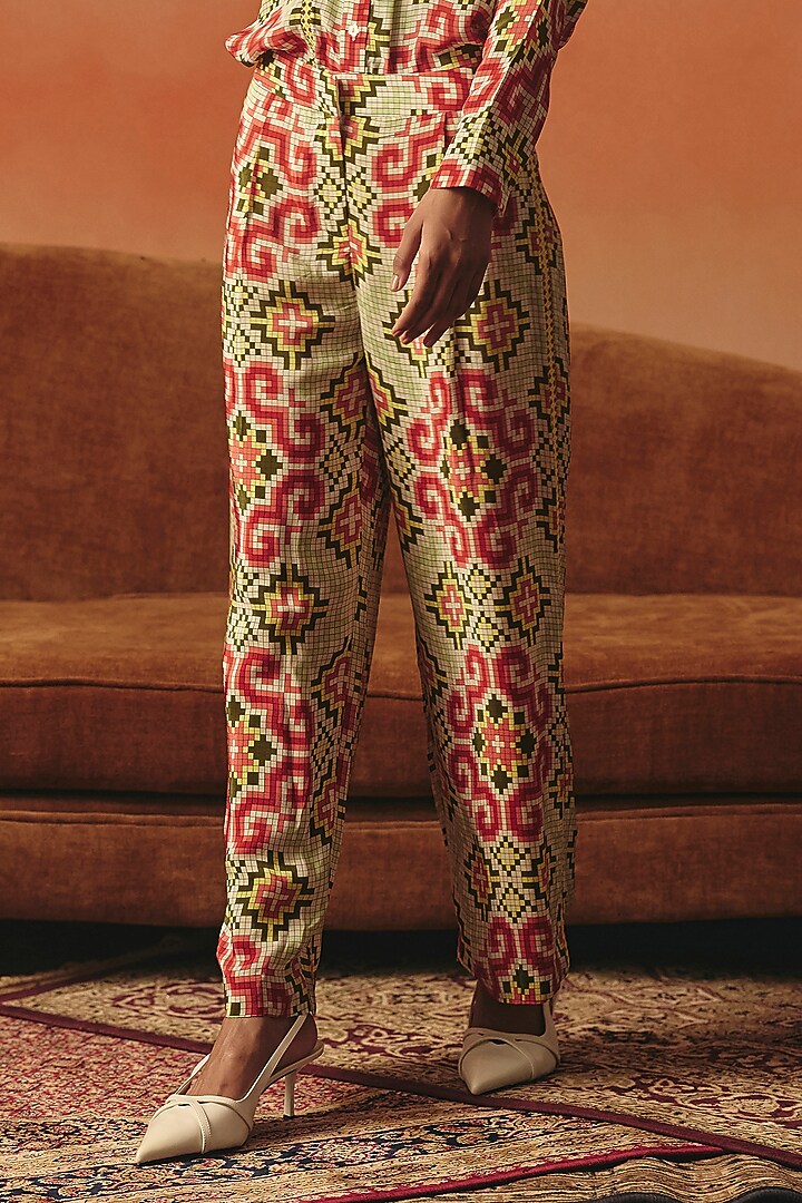 Multi-Colored Pure Crepe Ikat Pants by POOJA RAJGARHIA GUPTA at Pernia's Pop Up Shop