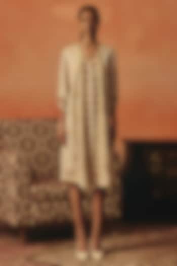 Beige Pure Crepe Sequin Embroidered Vacation Dress by POOJA RAJGARHIA GUPTA at Pernia's Pop Up Shop