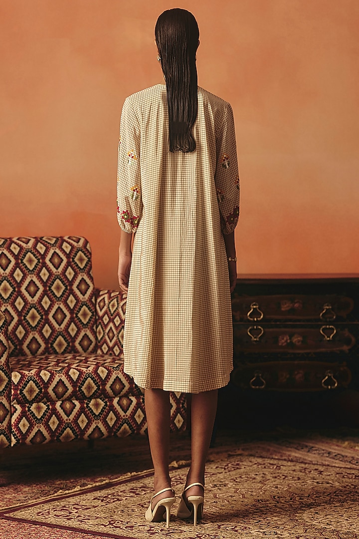Beige Pure Crepe Sequin Embroidered Vacation Dress by POOJA RAJGARHIA GUPTA at Pernia's Pop Up Shop