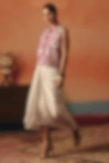 White Satin Draped Skirt Set by POOJA RAJGARHIA GUPTA at Pernia's Pop Up Shop