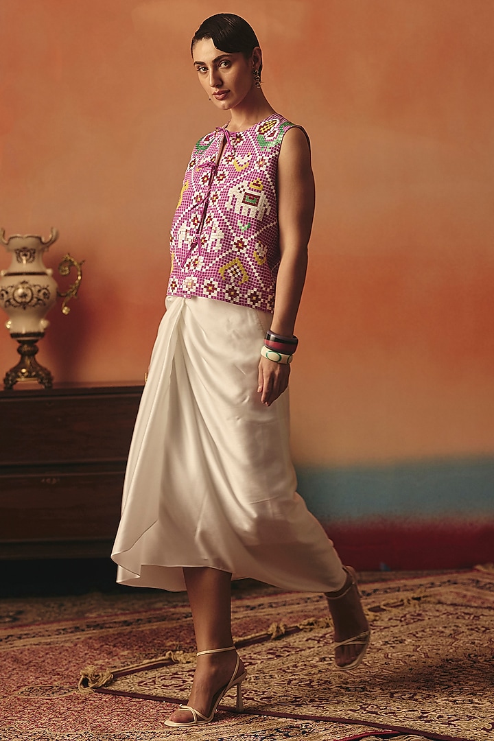 White Satin Draped Skirt Set by POOJA RAJGARHIA GUPTA at Pernia's Pop Up Shop