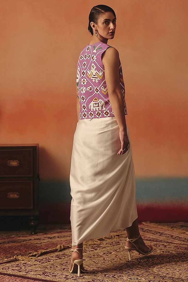 White Satin Draped Skirt Set by POOJA RAJGARHIA GUPTA at Pernia's Pop Up Shop