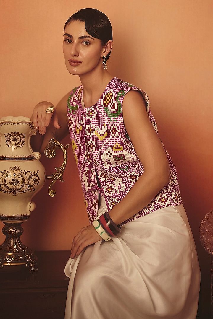 White Satin Draped Skirt Set by POOJA RAJGARHIA GUPTA at Pernia's Pop Up Shop