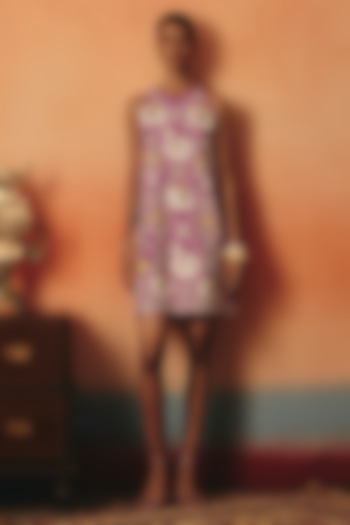 Magenta Pure Crepe Ikat Vacation Dress by POOJA RAJGARHIA GUPTA at Pernia's Pop Up Shop