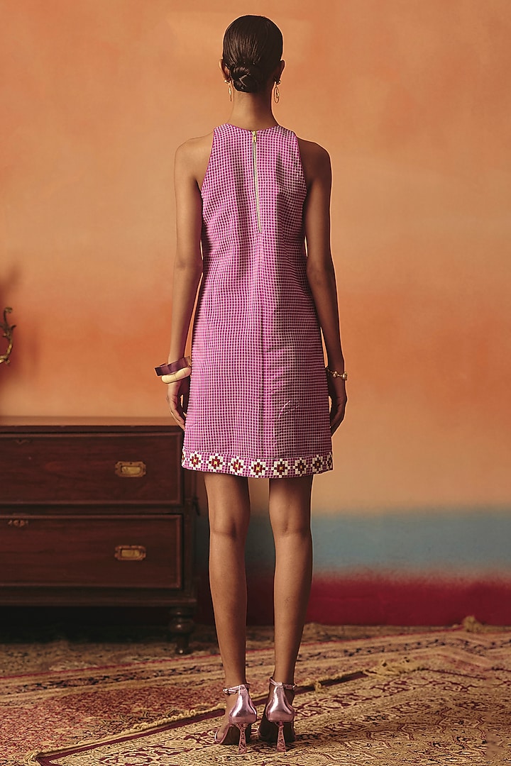 Magenta Pure Crepe Ikat Vacation Dress by POOJA RAJGARHIA GUPTA at Pernia's Pop Up Shop