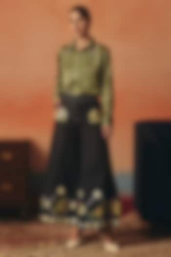 Dark Blue Denim Ikat Pants by POOJA RAJGARHIA GUPTA at Pernia's Pop Up Shop