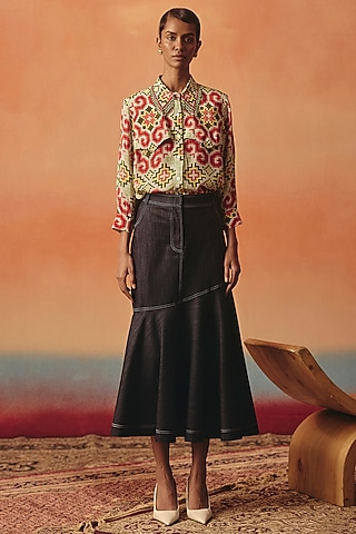 Dark Blue Denim Skirt by POOJA RAJGARHIA GUPTA