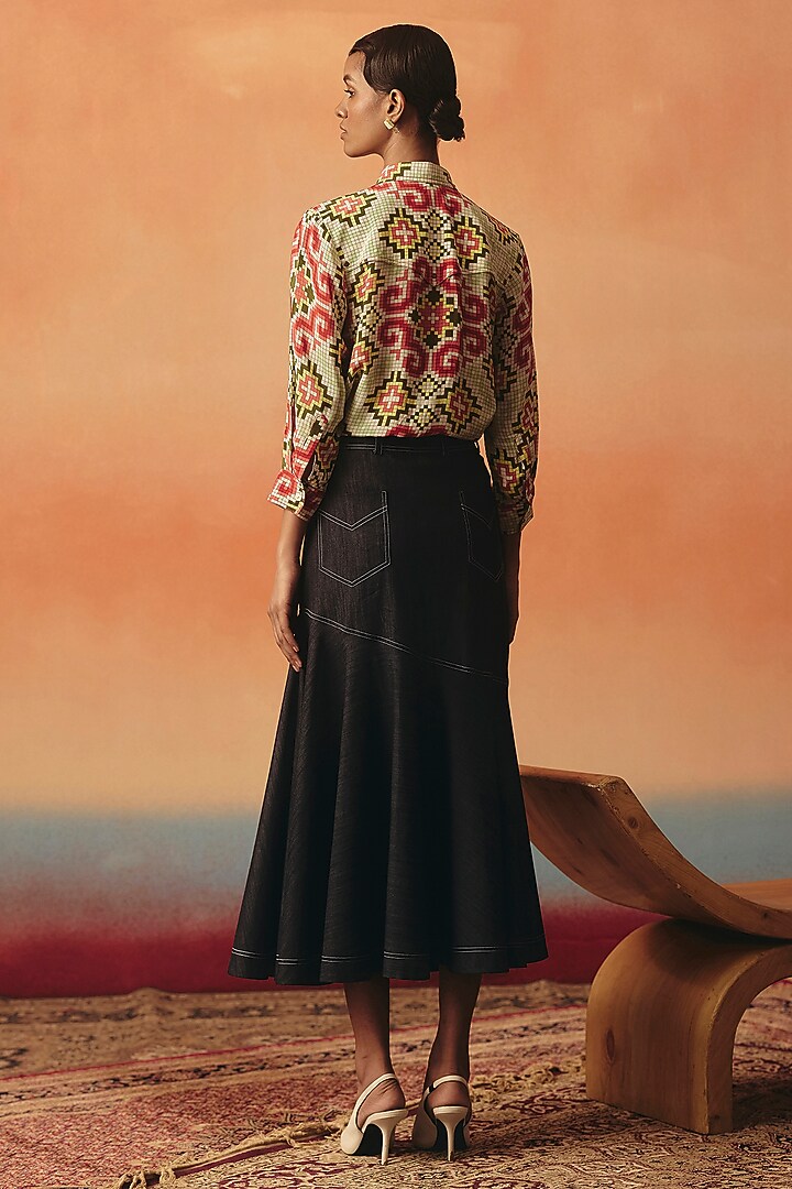 Dark Blue Denim Skirt by POOJA RAJGARHIA GUPTA at Pernia's Pop Up Shop