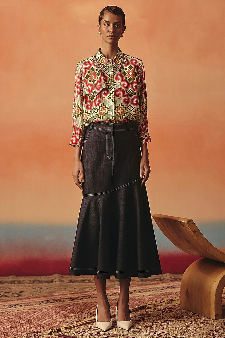 Multi-Colored Pure Crepe Digital Printed Shirt by POOJA RAJGARHIA GUPTA at Pernia's Pop Up Shop