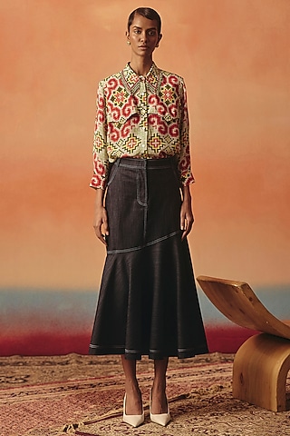Multi-Colored Pure Crepe Digital Printed Shirt by POOJA RAJGARHIA GUPTA