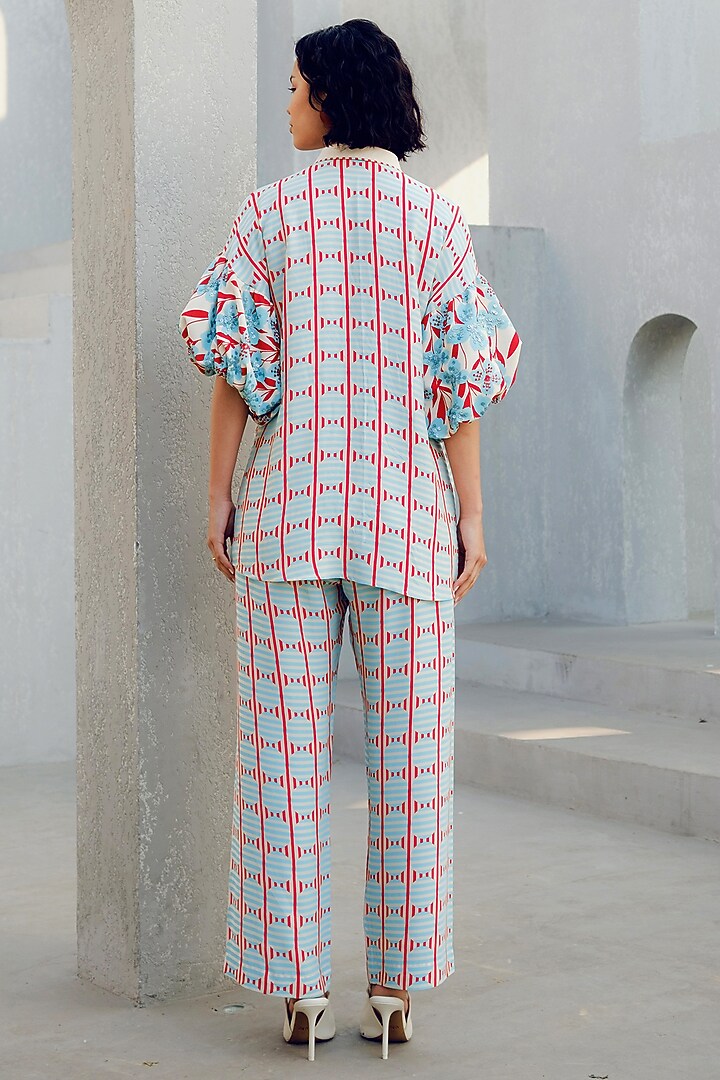 Off-White Double Georgette Floral Printed Balloon Shirt by POOJA RAJGARHIA GUPTA at Pernia's Pop Up Shop