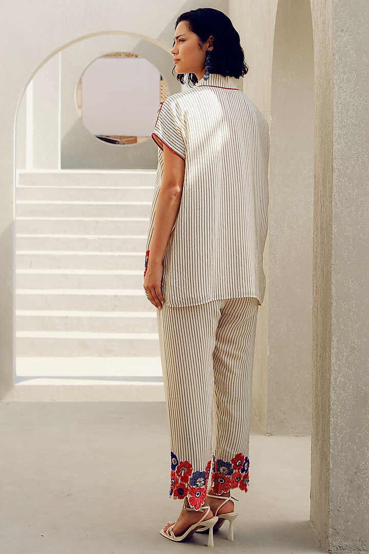 Off-White Crepe Floral Embroidered Shirt by POOJA RAJGARHIA GUPTA at Pernia's Pop Up Shop