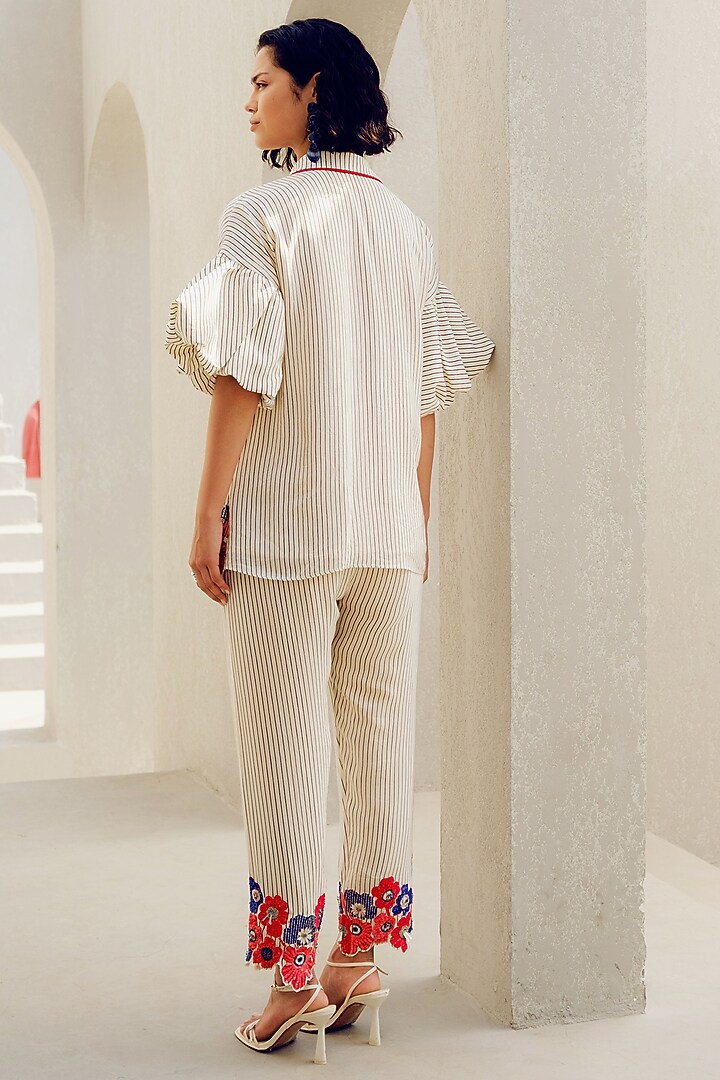 Off-White Pure Crepe Floral Embroidered Shirt by POOJA RAJGARHIA GUPTA at Pernia's Pop Up Shop