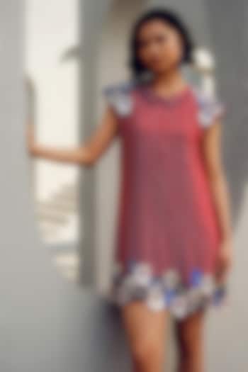 Red Pure Crepe Floral Embroidered Vacation Dress by POOJA RAJGARHIA GUPTA at Pernia's Pop Up Shop