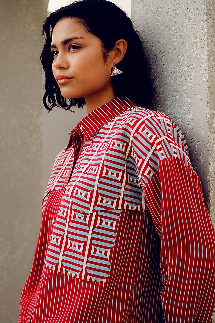 Red Pure Crepe Shirt by POOJA RAJGARHIA GUPTA at Pernia's Pop Up Shop