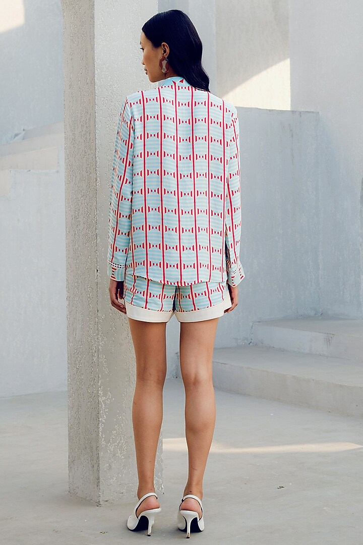 Off-White Double Georgette Geometric Printed Kimono Shirt by POOJA RAJGARHIA GUPTA at Pernia's Pop Up Shop