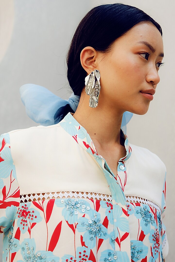 Off-White Double Georgette Floral Printed Vacation Dress by POOJA RAJGARHIA GUPTA at Pernia's Pop Up Shop