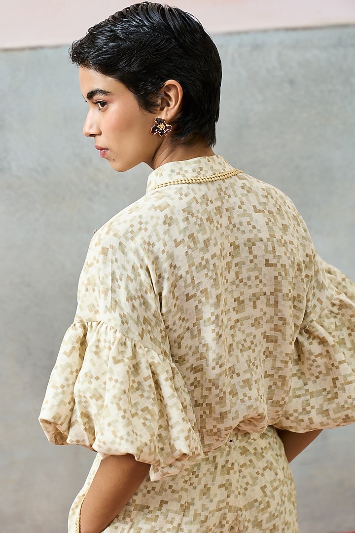 Beige Double Georgette Motif Embroidered Shirt by POOJA RAJGARHIA GUPTA at Pernia's Pop Up Shop