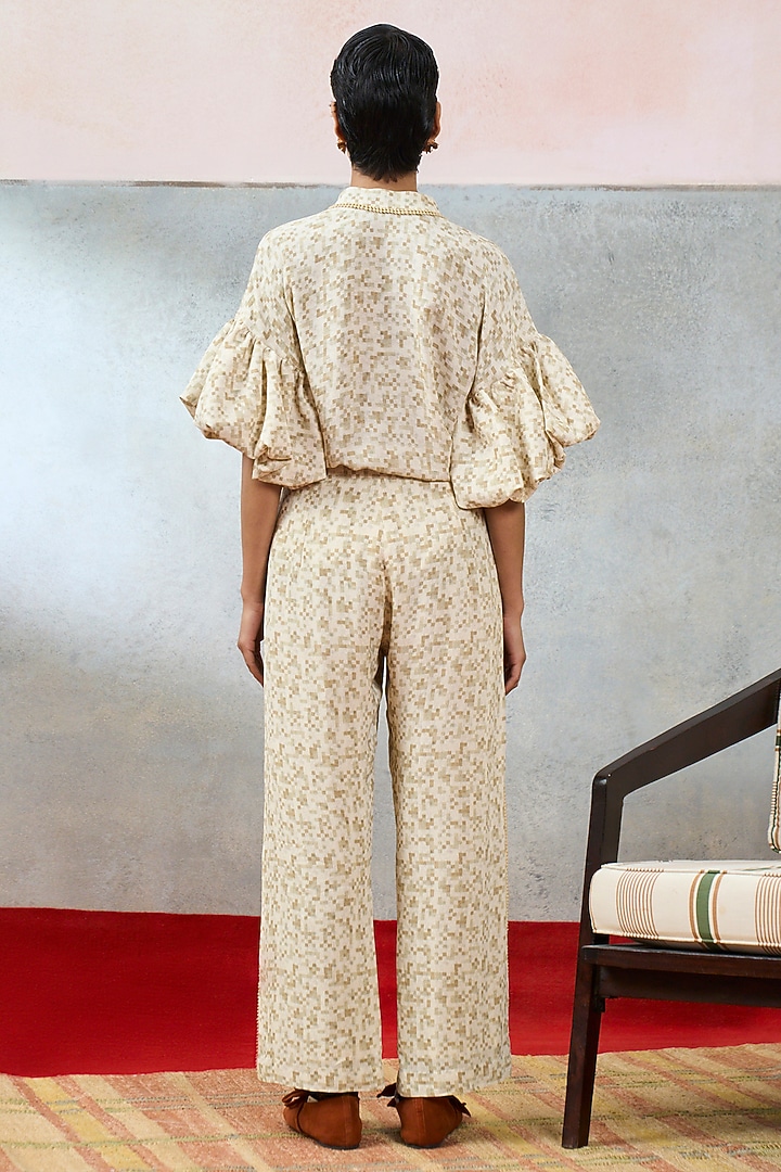 Beige Double Georgette Motif Embroidered Shirt by POOJA RAJGARHIA GUPTA at Pernia's Pop Up Shop