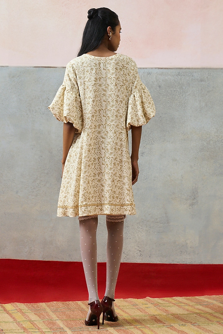 Beige Double Georgette Floral Embroidered Vacation Dress by POOJA RAJGARHIA GUPTA at Pernia's Pop Up Shop