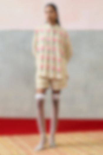 Beige Double Georgette Shorts by POOJA RAJGARHIA GUPTA at Pernia's Pop Up Shop