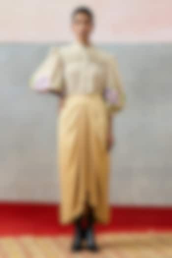 Beige Double Georgette Draped Skirt  by POOJA RAJGARHIA GUPTA at Pernia's Pop Up Shop