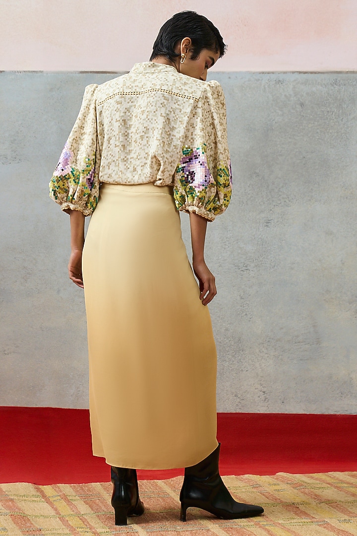 Beige Double Georgette Draped Skirt  by POOJA RAJGARHIA GUPTA at Pernia's Pop Up Shop