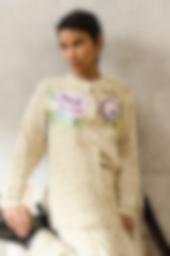 Beige Double Georgette Motif Embroidered Shirt by POOJA RAJGARHIA GUPTA at Pernia's Pop Up Shop