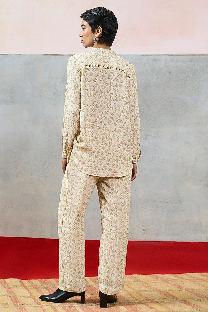 Beige Double Georgette Motif Embroidered Shirt by POOJA RAJGARHIA GUPTA at Pernia's Pop Up Shop