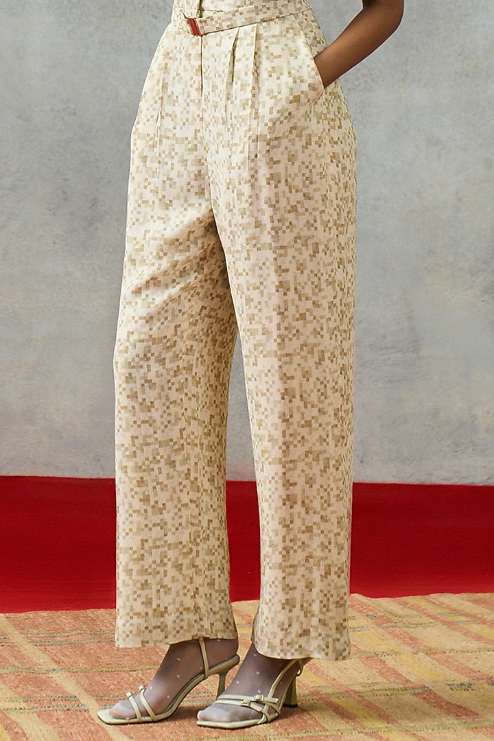 Beige Double Georgette Motif Embroidered Jumpsuit by POOJA RAJGARHIA GUPTA at Pernia's Pop Up Shop