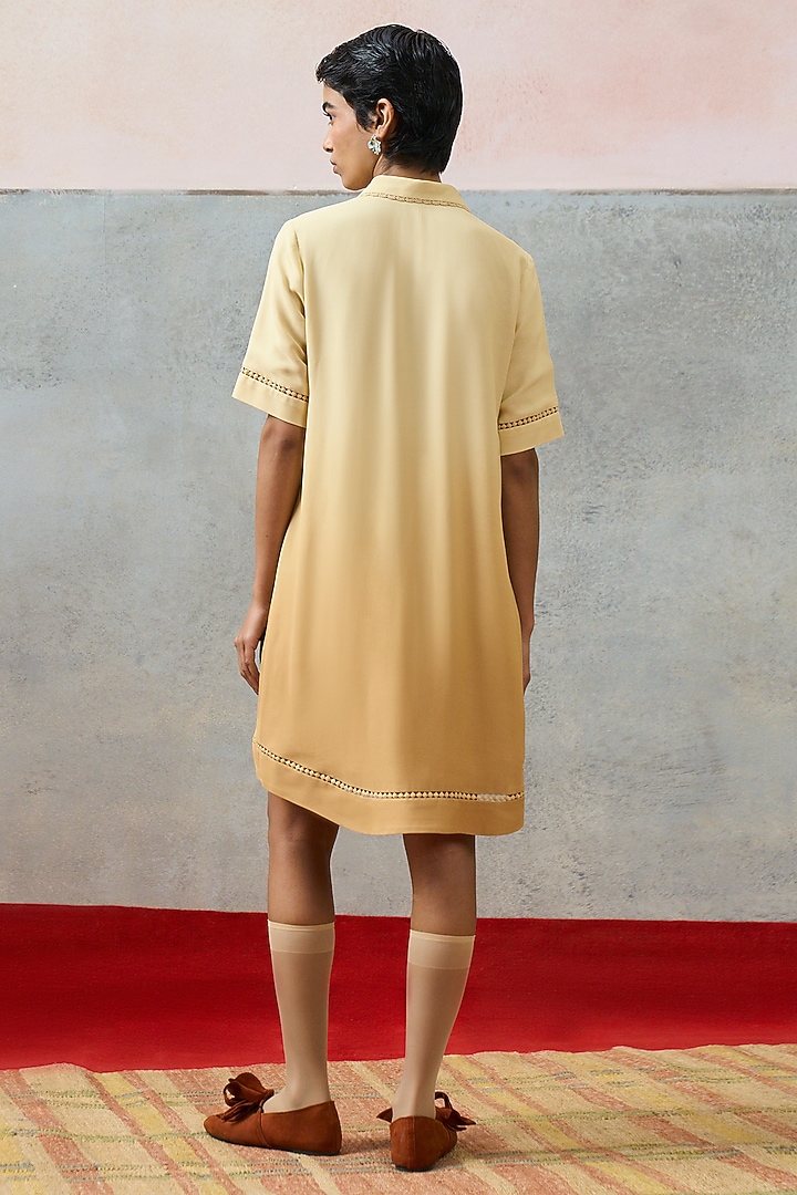 Beige Double Georgette Motif Embroidered Mini Vacation Dress by POOJA RAJGARHIA GUPTA at Pernia's Pop Up Shop