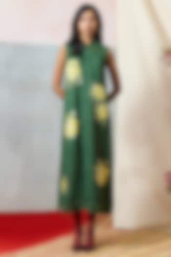 Green Double Georgette Rose Motif Embroidered Ponza Maxi Vacation Dress by POOJA RAJGARHIA GUPTA at Pernia's Pop Up Shop