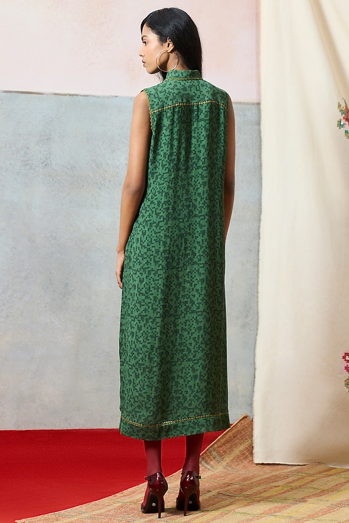 Green Double Georgette Rose Motif Embroidered Ponza Maxi Vacation Dress by POOJA RAJGARHIA GUPTA at Pernia's Pop Up Shop
