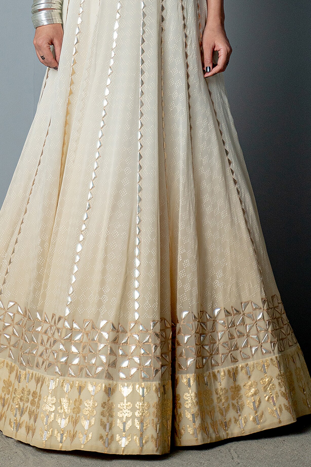 Ivory Petals and Blossom Georgette Lehenga