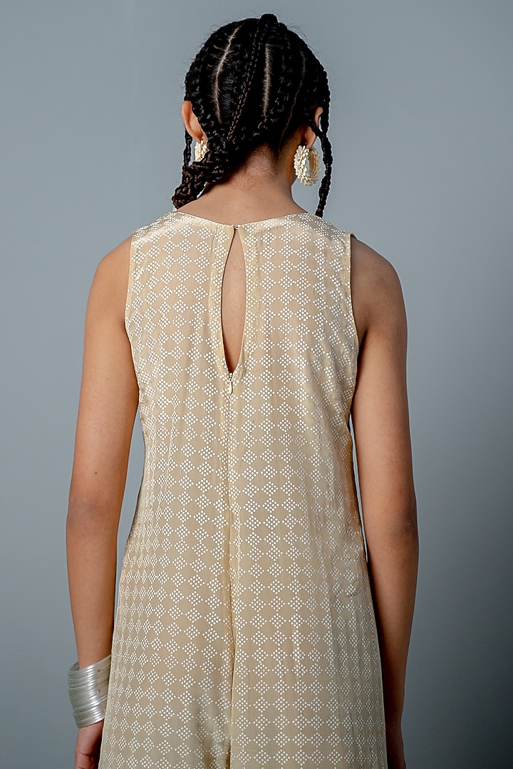Ivory & Gold Georgette Hand-Block Printed Jumpsuit With Jacket by POOJA RAJGARHIA GUPTA at Pernia's Pop Up Shop
