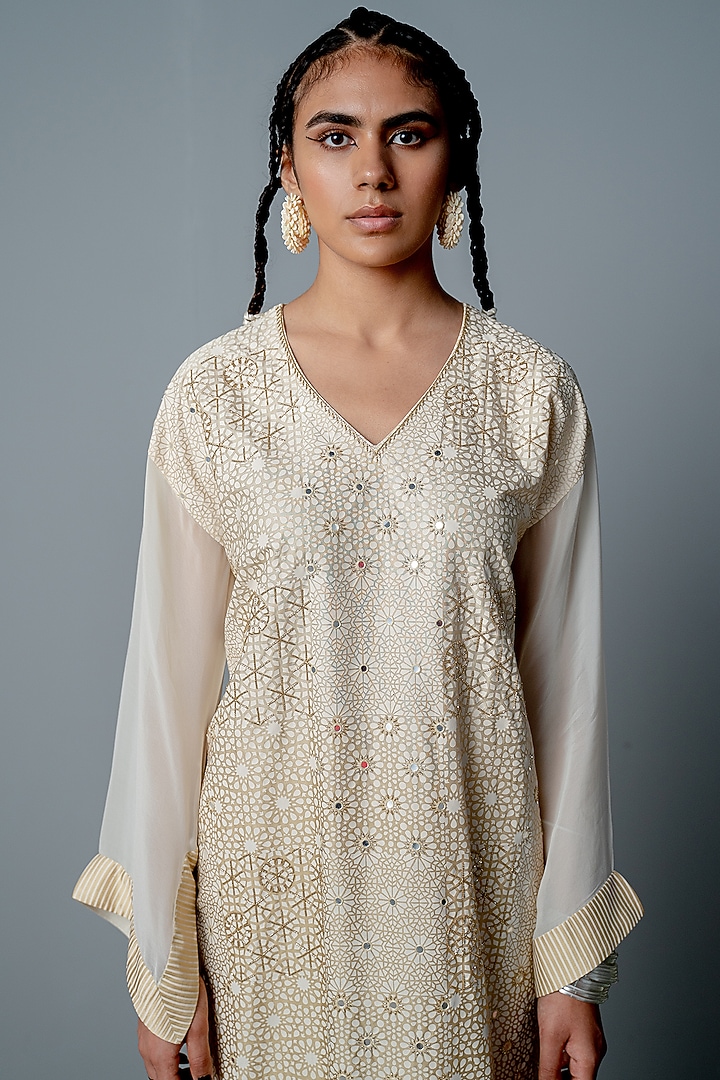 Ivory & Gold Embroidered Kurta Set by POOJA RAJGARHIA GUPTA at Pernia's Pop Up Shop