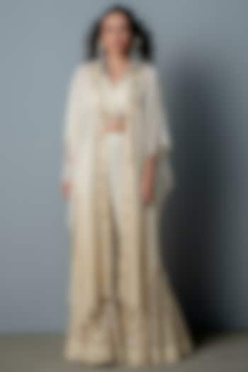 Ivory & Gold Embroidered Wedding Sharara Set by POOJA RAJGARHIA GUPTA at Pernia's Pop Up Shop